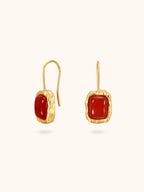 Gold frame earrings with carnelian cabochon and hammered texture — Winding Moonlight