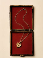 Gold hammered heart necklace with square ruby centre — Winding Moonlight