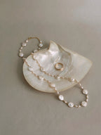 Baroque and freshwater pearl Ocean Necklace on a delicate gold chain — Winding Moonlight