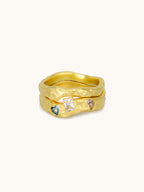 Sticker Ring Set with vintage-textured moon, heart and square rings — Winding Moonlight