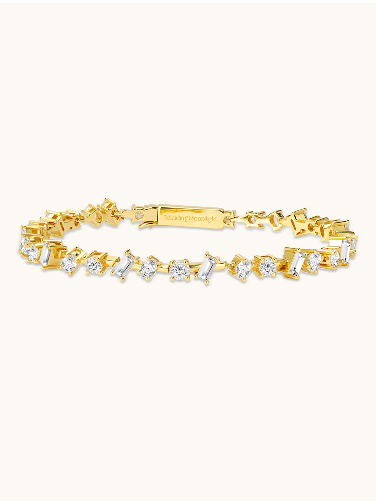 Art Deco Stellar Bracelet with pavé moissanite in gold and silver — Winding Moonlight