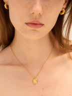 Gold sunburst Muse hoop earrings with hammered texture and zircon — Winding Moonlight