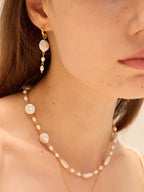 Gold hoop Ocean Earrings with baroque pearl and freshwater pearl chain drop — Winding Moonlight