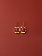 Gold frame earrings with carnelian cabochon and hammered texture — Winding Moonlight