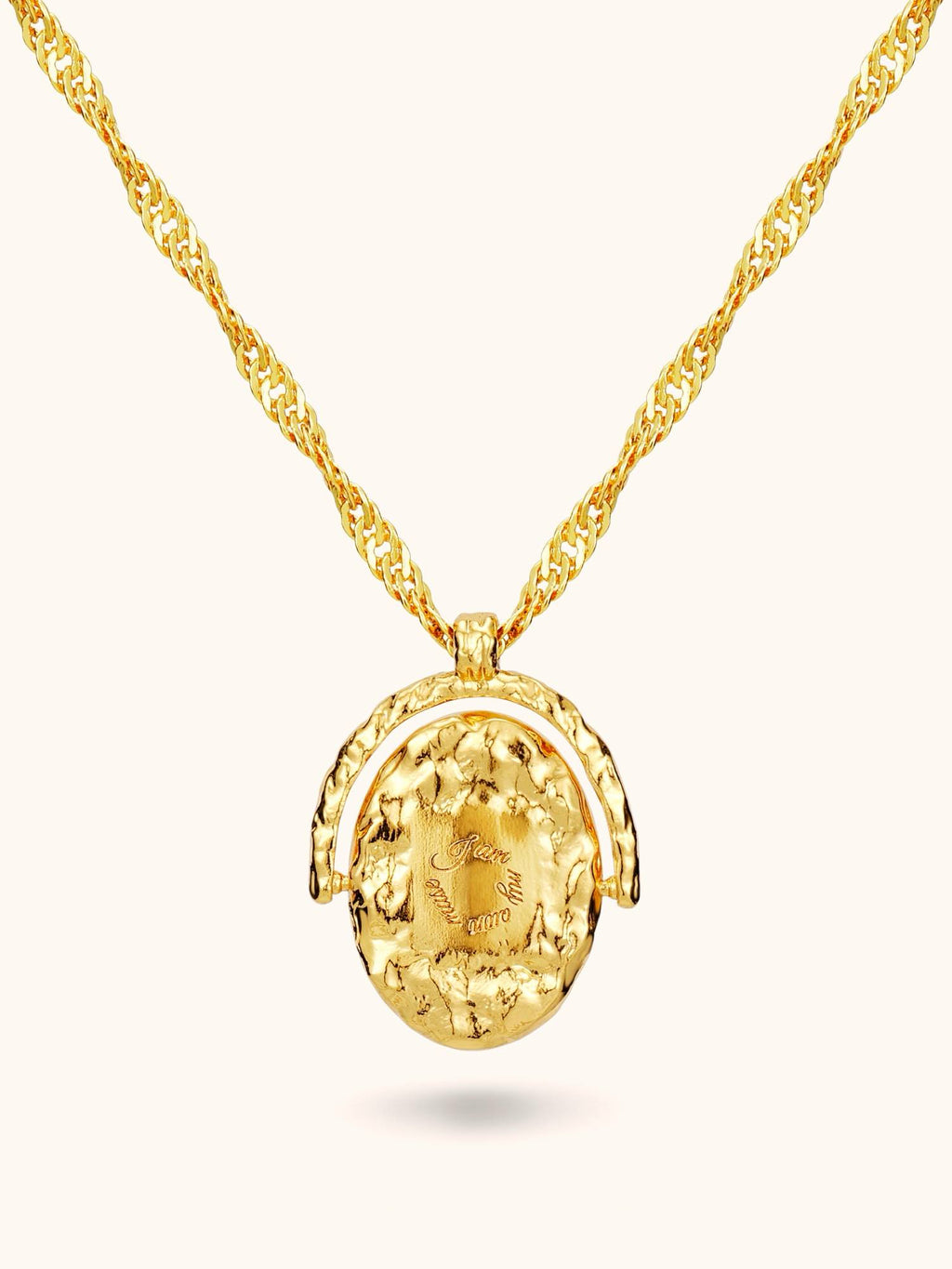 Gold sunburst Muse Necklace engraved 'I am my own muse' with zircon centre — Winding Moonlight