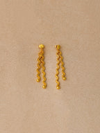 Gold twisted rope spaghetti drop earrings with polished orb ending — Winding Moonlight