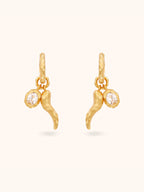 Asymmetric gold chili drop earrings with red enamel and zircon — Winding Moonlight