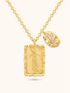 Gold coffee bean necklace with Amor bar pendant and zircon details — Winding Moonlight