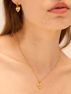 Gold hammered heart necklace with square ruby centre — Winding Moonlight