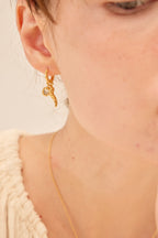 Asymmetric gold chili drop earrings with red enamel and zircon — Winding Moonlight