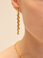 Gold twisted rope spaghetti drop earrings with polished orb ending — Winding Moonlight
