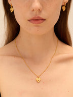 Gold hammered heart necklace with square ruby centre — Winding Moonlight