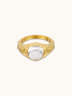 The Halo Ring, gold-plated ring with natural clear quartz by Winding Moonlight