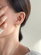 Gold coffee bean stud earrings with hammered texture — Winding Moonlight