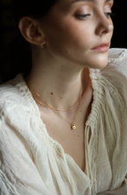 Dainty gold lock pendant necklace with sparkling zircon centre — Winding Moonlight