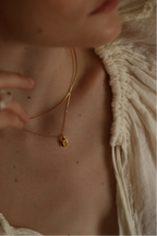 Dainty gold lock pendant necklace with sparkling zircon centre — Winding Moonlight
