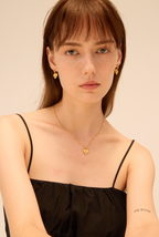 Gold hammered heart earrings with square ruby and starburst rays — Winding Moonlight