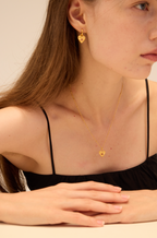 Gold hammered heart necklace with square ruby centre — Winding Moonlight