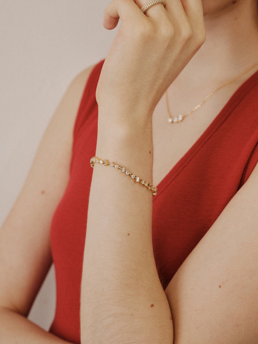 Art Deco Stellar Bracelet with pavé moissanite in gold and silver — Winding Moonlight