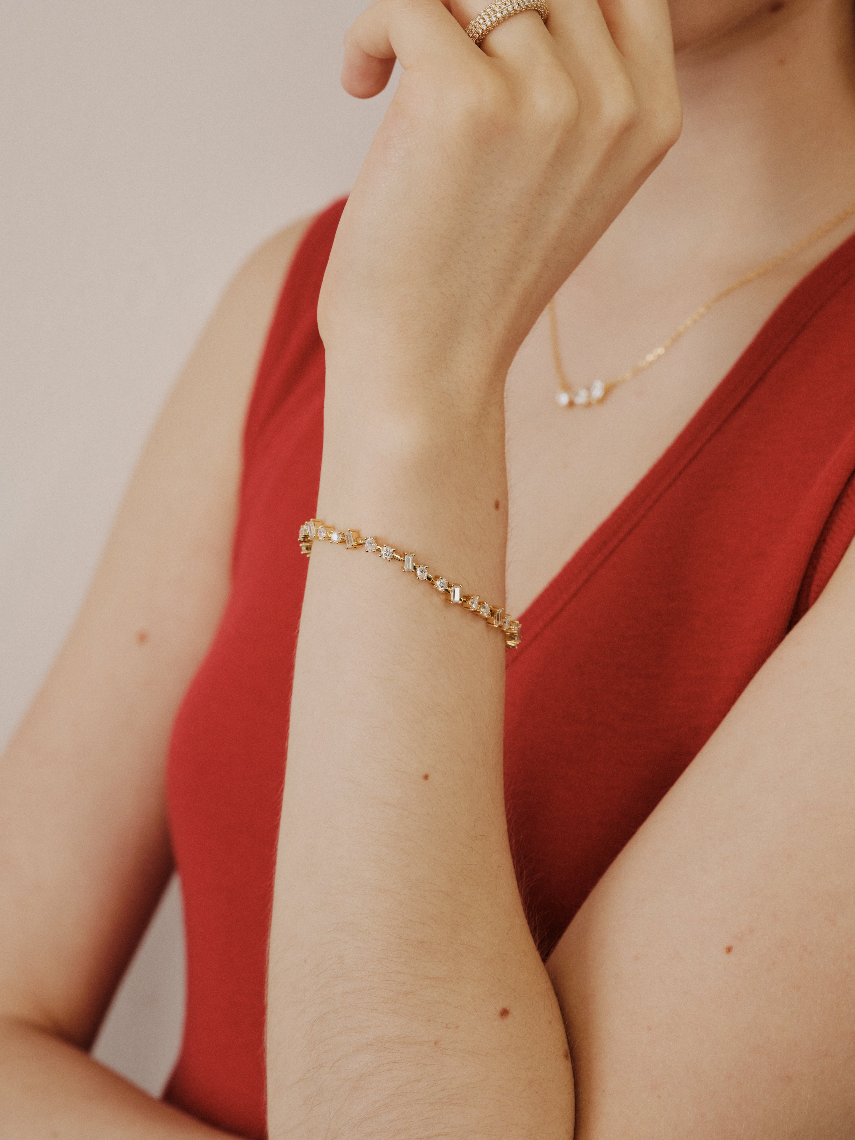 Art Deco Stellar Bracelet with pavé moissanite in gold and silver — Winding Moonlight
