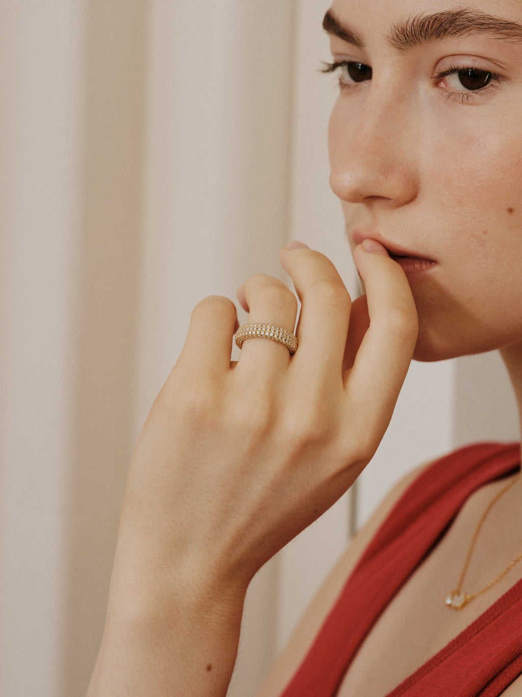 Art Deco Stellar Ring with 360° pavé moissanite in gold or silver — Winding Moonlight