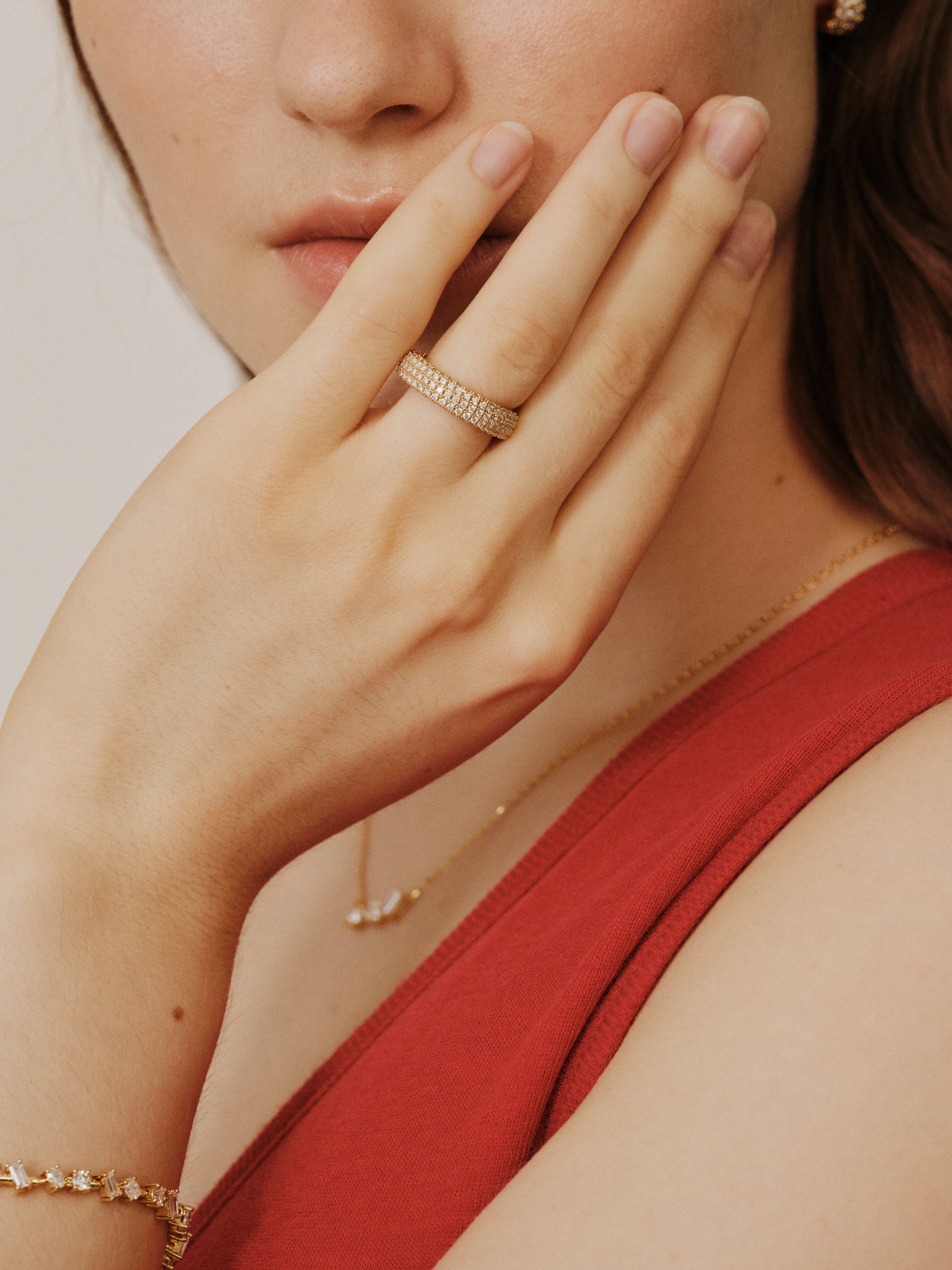 Art Deco Stellar Ring with 360° pavé moissanite in gold or silver — Winding Moonlight
