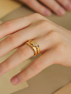 Sticker Ring Set with vintage-textured moon, heart and square rings — Winding Moonlight