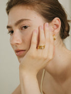 Sticker Ring Set with vintage-textured moon, heart and square rings — Winding Moonlight
