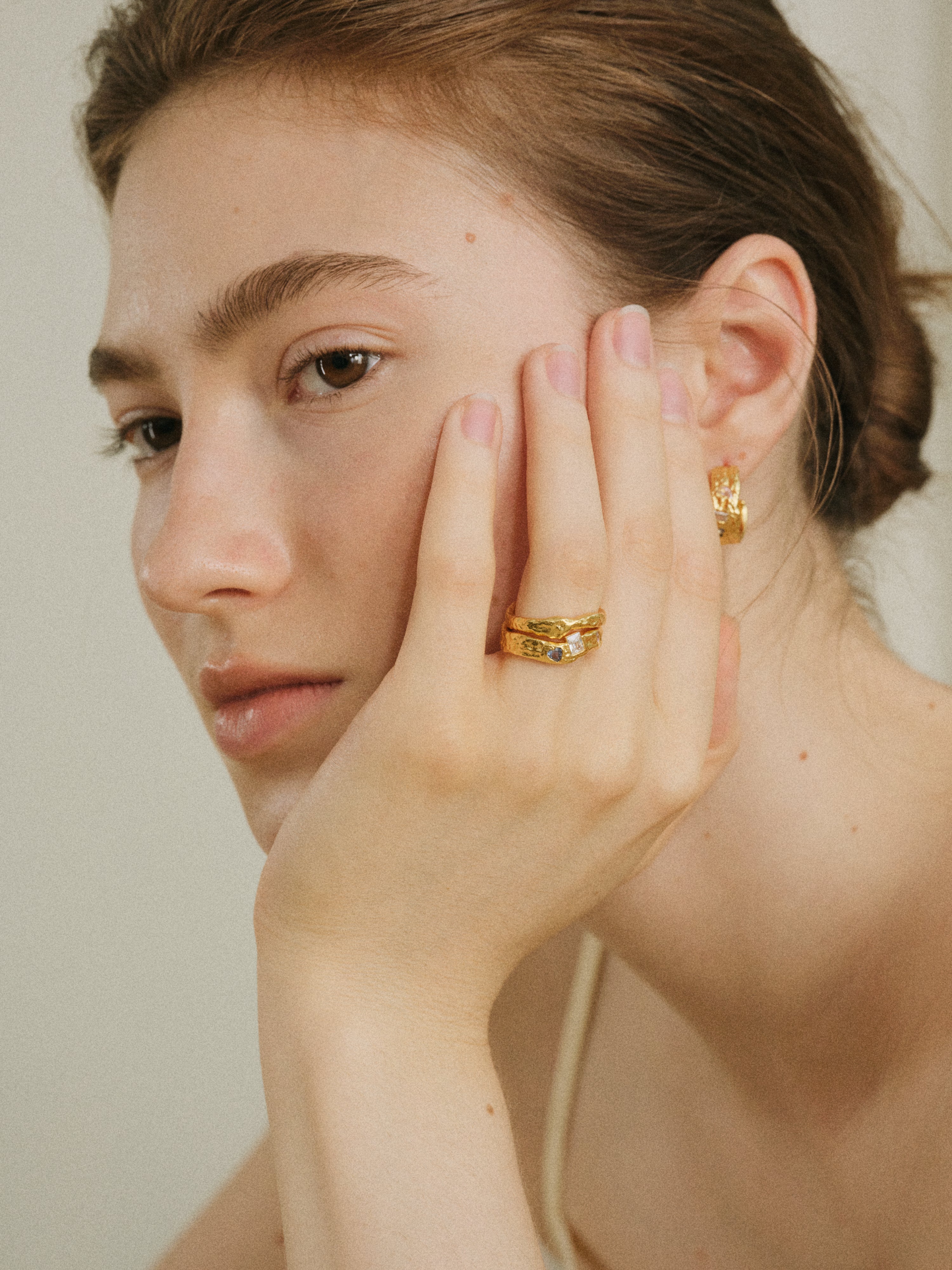 Sticker Ring Set with vintage-textured moon, heart and square rings — Winding Moonlight