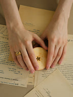 Sticker Ring Set with vintage-textured moon, heart and square rings — Winding Moonlight