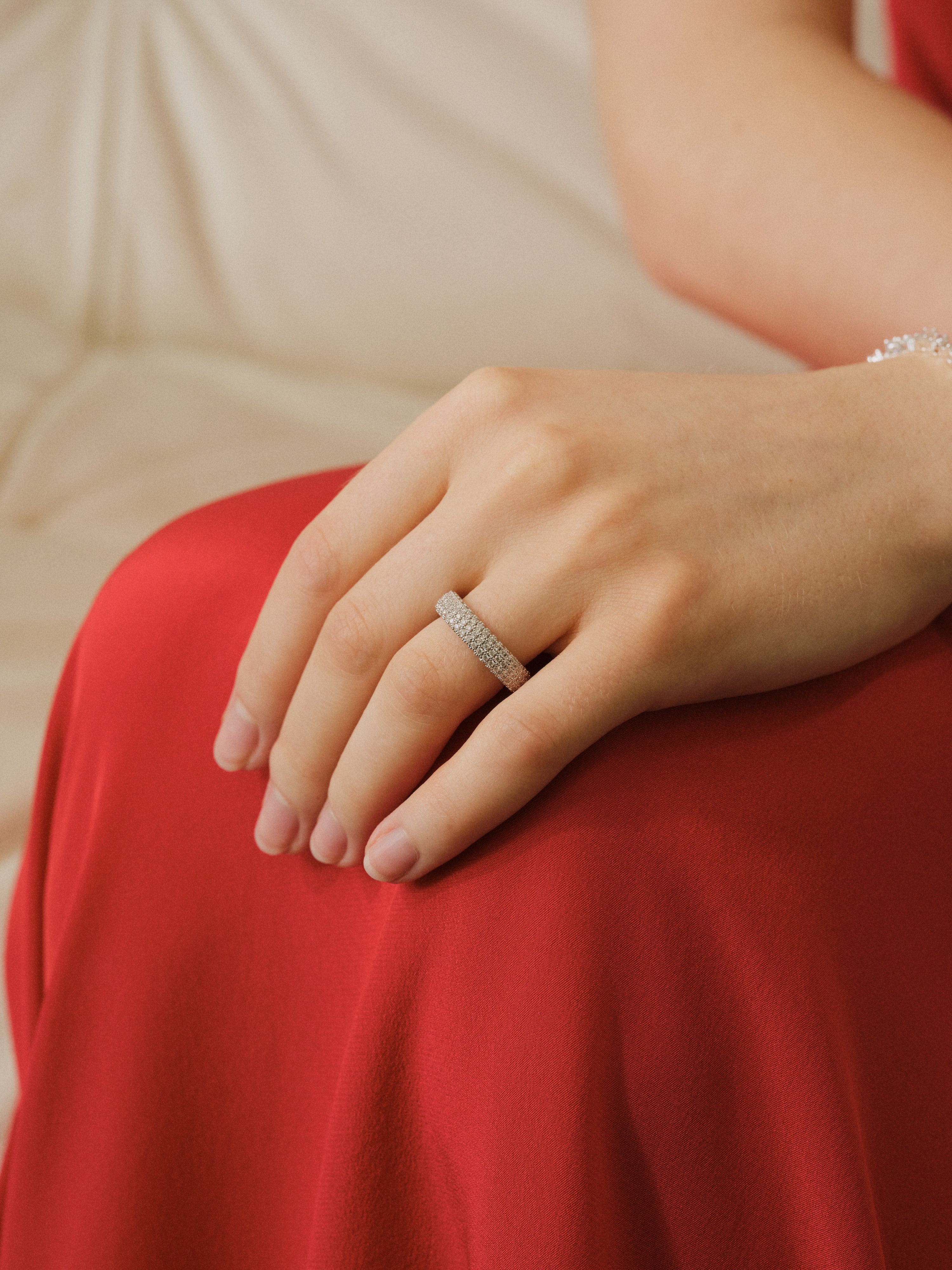 Art Deco Stellar Ring with 360° pavé moissanite in gold or silver — Winding Moonlight