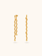 Gold twisted rope spaghetti drop earrings with polished orb ending — Winding Moonlight
