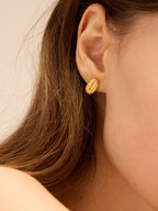 Gold coffee bean stud earrings with hammered texture — Winding Moonlight