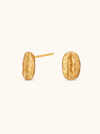 Gold coffee bean stud earrings with hammered texture — Winding Moonlight