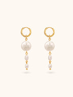 Gold hoop Ocean Earrings with baroque pearl and freshwater pearl chain drop — Winding Moonlight