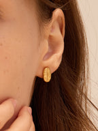 Gold coffee bean stud earrings with hammered texture — Winding Moonlight