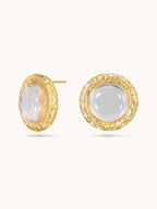 The Halo Round Earrings, gold-plated round earrings with natural clear quartz by Winding Moonlight